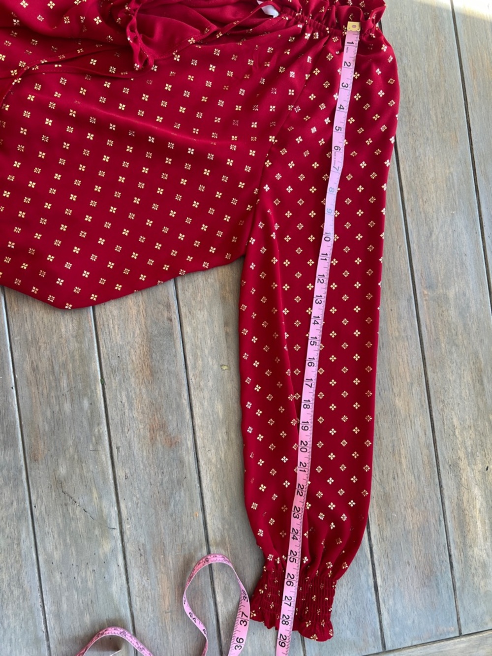 Time and Tru Red Tie-Neck Long-Sleeve Blouse with Gold Dot Print - Picture 10 of 13